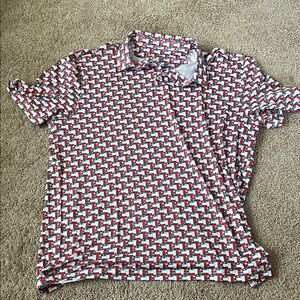 BURLEBO Men’s Short Sleeve Polo - Red & White Geometric Print (Texas Flag)